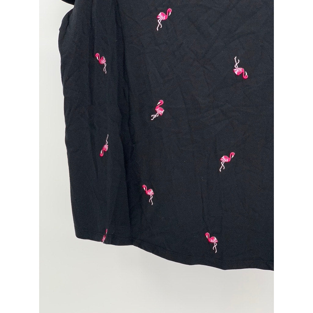 VINTAGE AMERICA Women's Black-Pink Embroidered Flamingo Top SZ XL
