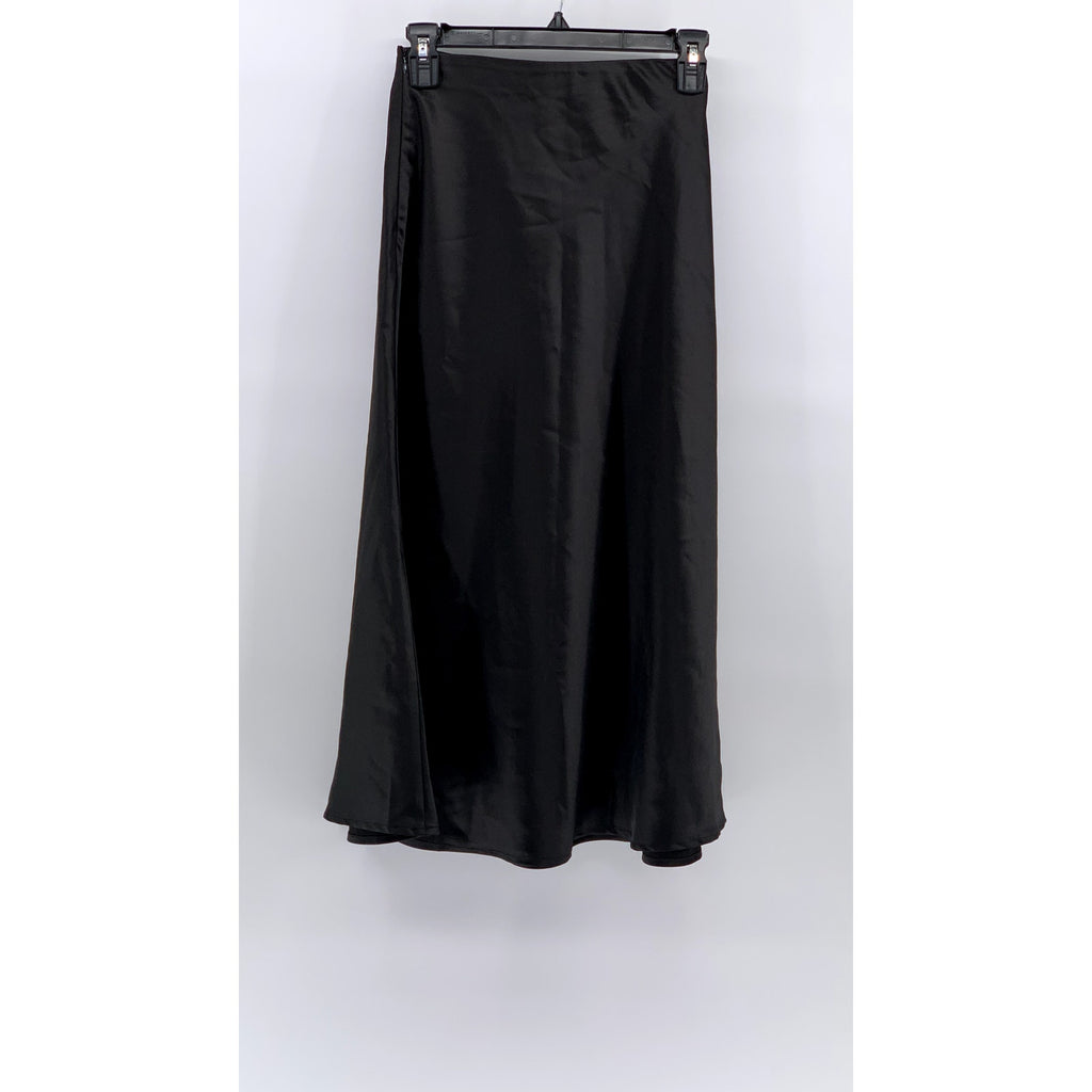 ZEAGOO Women's Black Satin Midi Skirt SZ XS