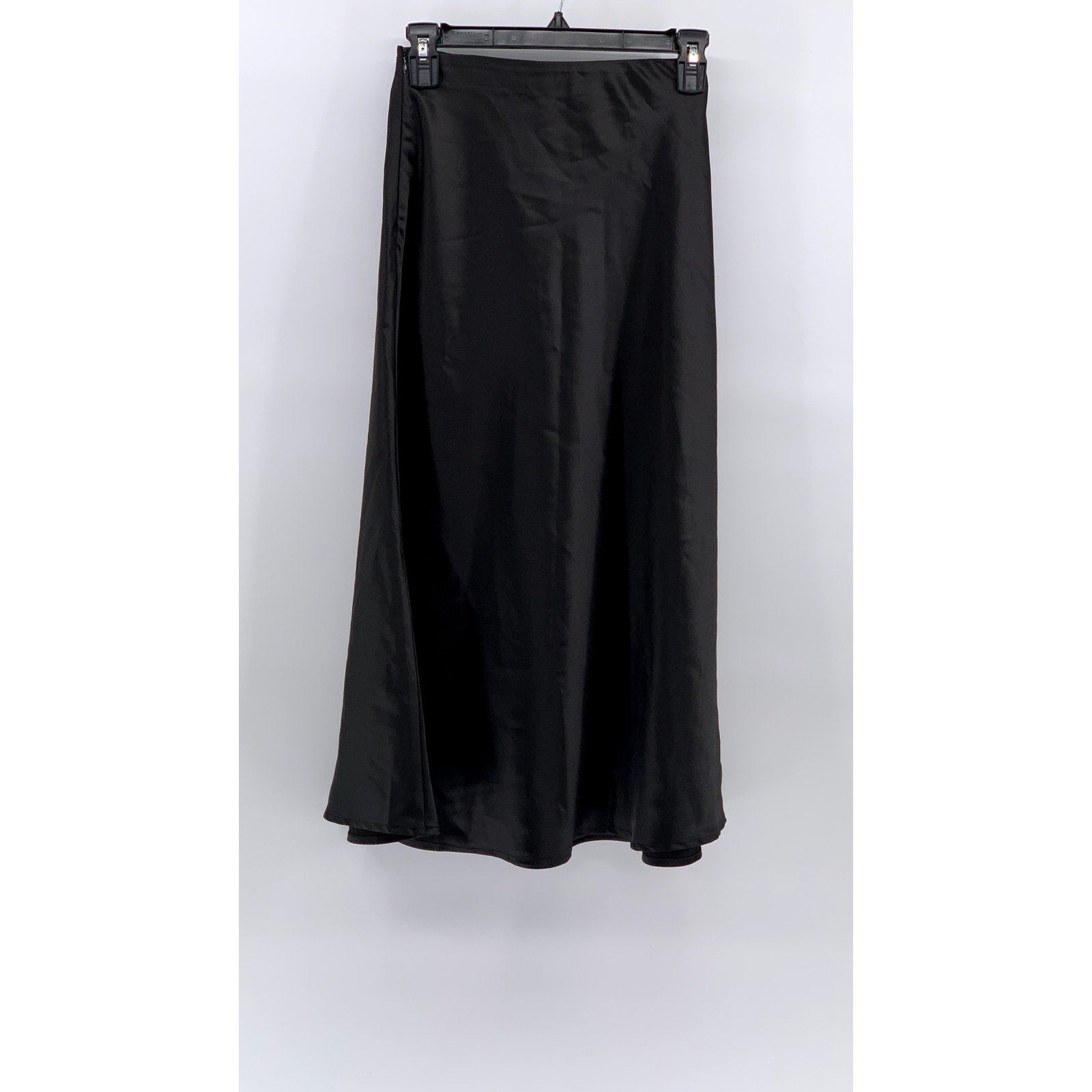 ZEAGOO Women's Black Satin Midi Skirt SZ XS