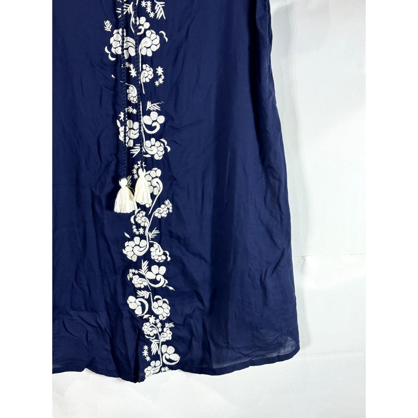 BODEN Women's Navy/White Embroidered Tie-Neck Swimwear Coverup SZ 16