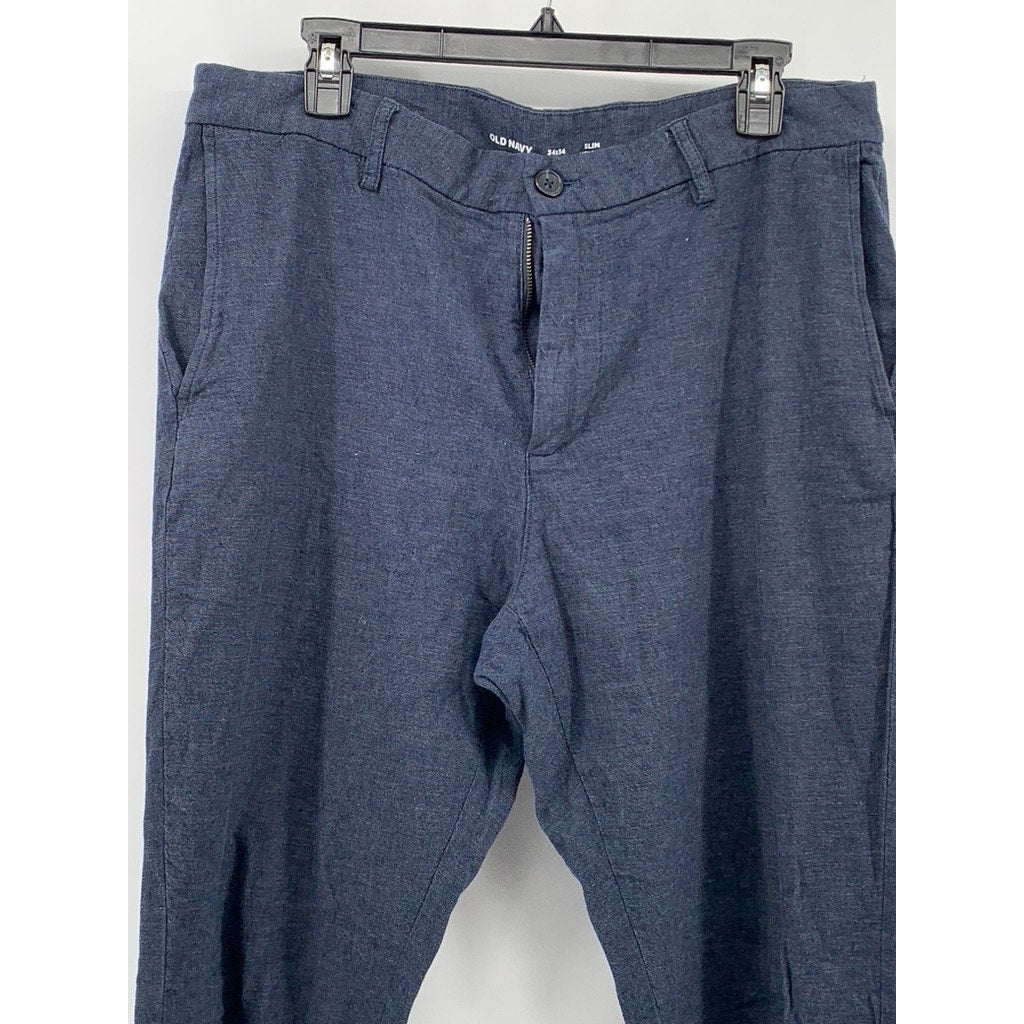 OLD NAVY Men's Navy Linen-Blend Slim-Fit Pant SZ 34X34