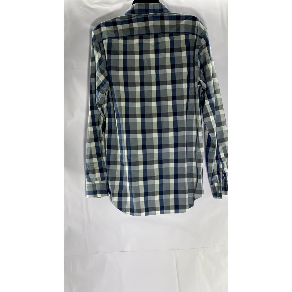 BANANA REPUBLIC Men's Blue-Gray Plaid Grant-Fit Supima Button-Up Shirt SZ M