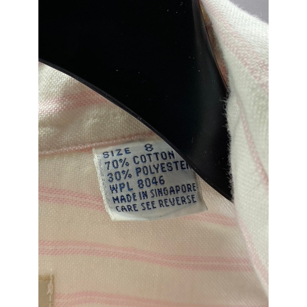 DANA ALEXANDER Women’s Vintage White-Pink Striped Button-Up Regular-Fit Top SZ 8