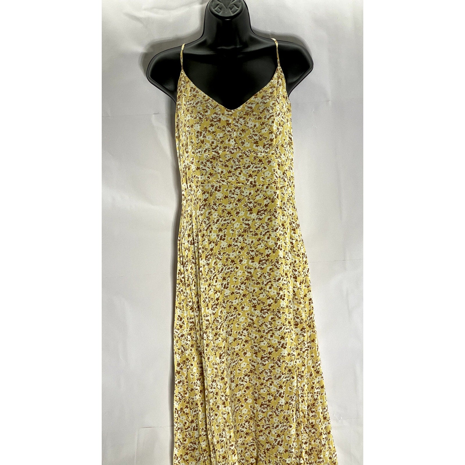 ABERCROMBIE & FITCH Women's Yellow Floral V-Neck Tie-Strap Midi Dress SZ M