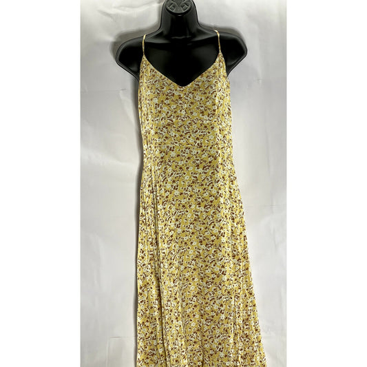 ABERCROMBIE & FITCH Women's Yellow Floral V-Neck Tie-Strap Midi Dress SZ M