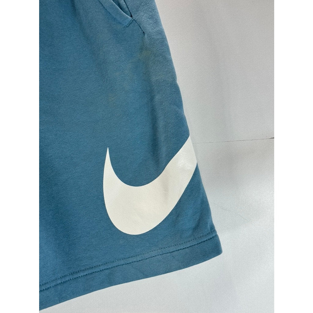 NIKE Men's Cerulean Swoosh Club Graphic Elastic Waist Pull-On Shorts SZ S