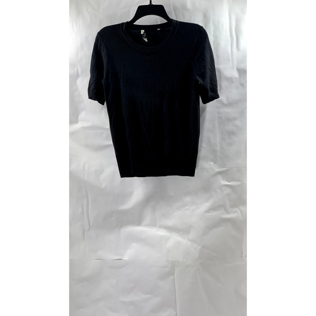 ZARA KNIT Women's Black Crewneck Short Sleeve Top SZ M