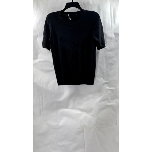 ZARA KNIT Women's Black Crewneck Short Sleeve Top SZ M