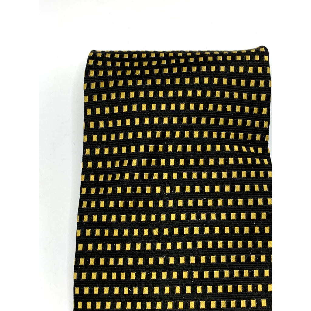 MITCHELLS OF WESTPORT Men's Black & Yellow Gold Silk USA Hand Sewn Tie