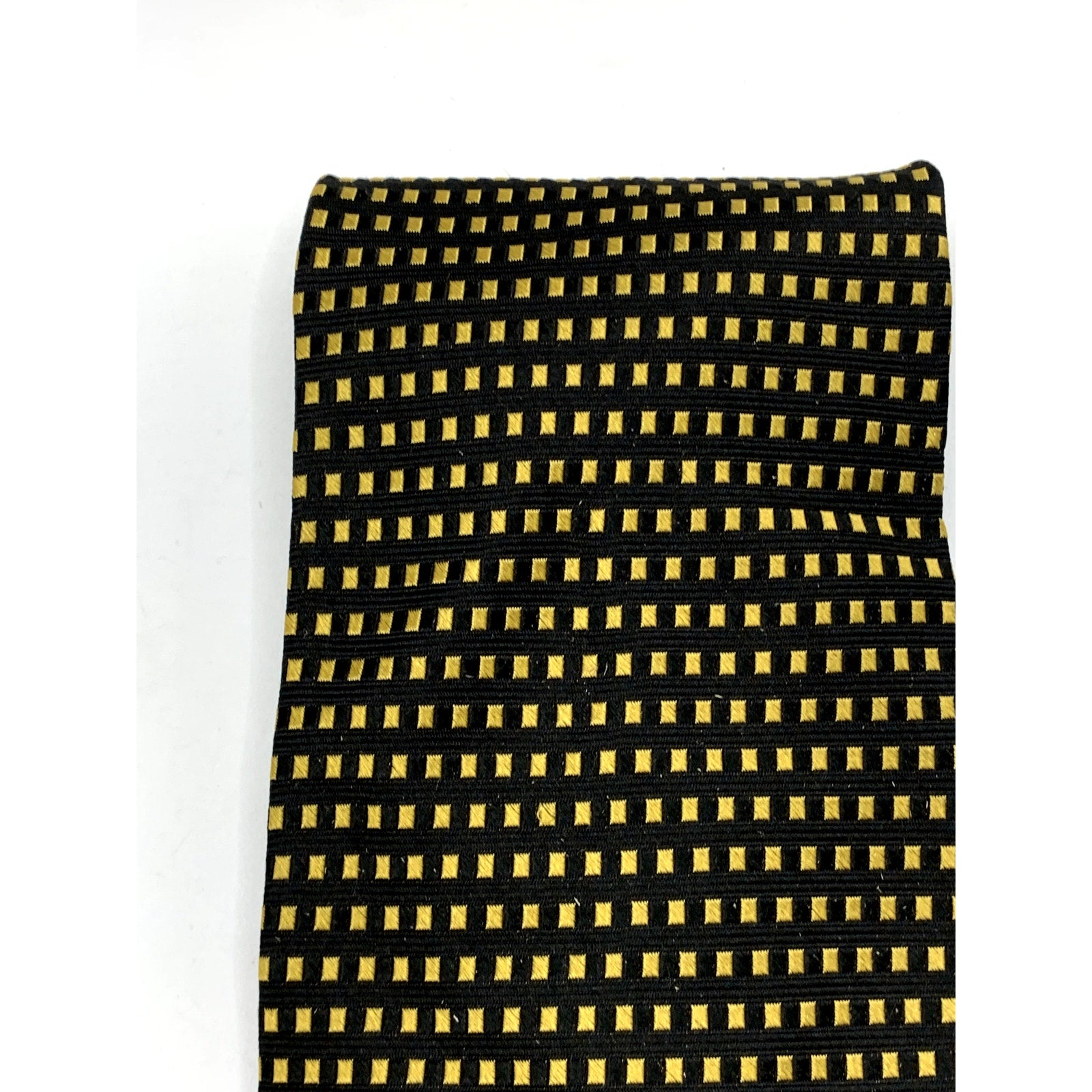 MITCHELLS OF WESTPORT Men's Black & Yellow Gold Silk USA Hand Sewn Tie