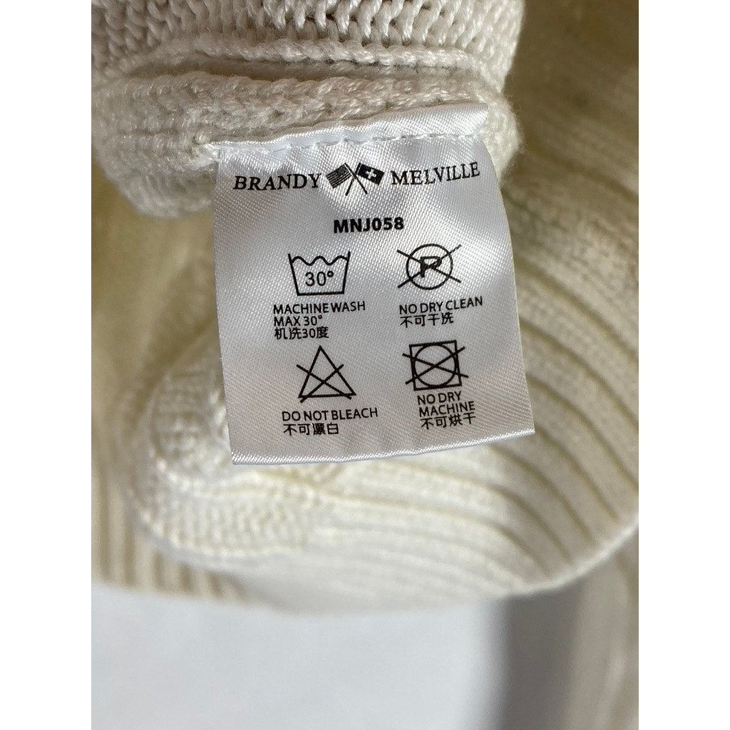 BRANDY MELVILLE Women's Beige V-Neck Cotton-Blend Cable Knit Sweater SZ OS