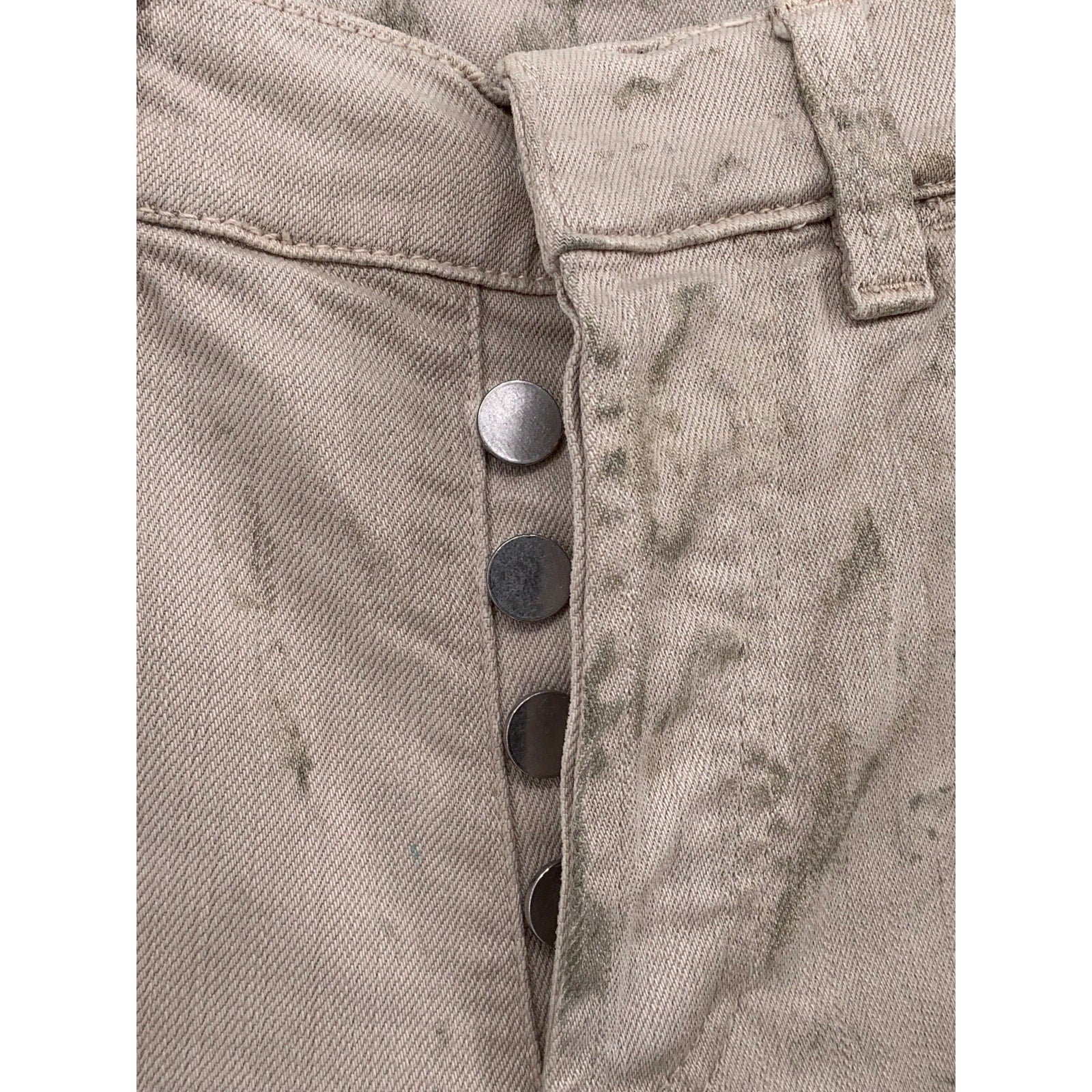 UNBRANDED Men's Beige Distressed Button-Fly Skinny-Leg Regular-Fit Pant SZ 29