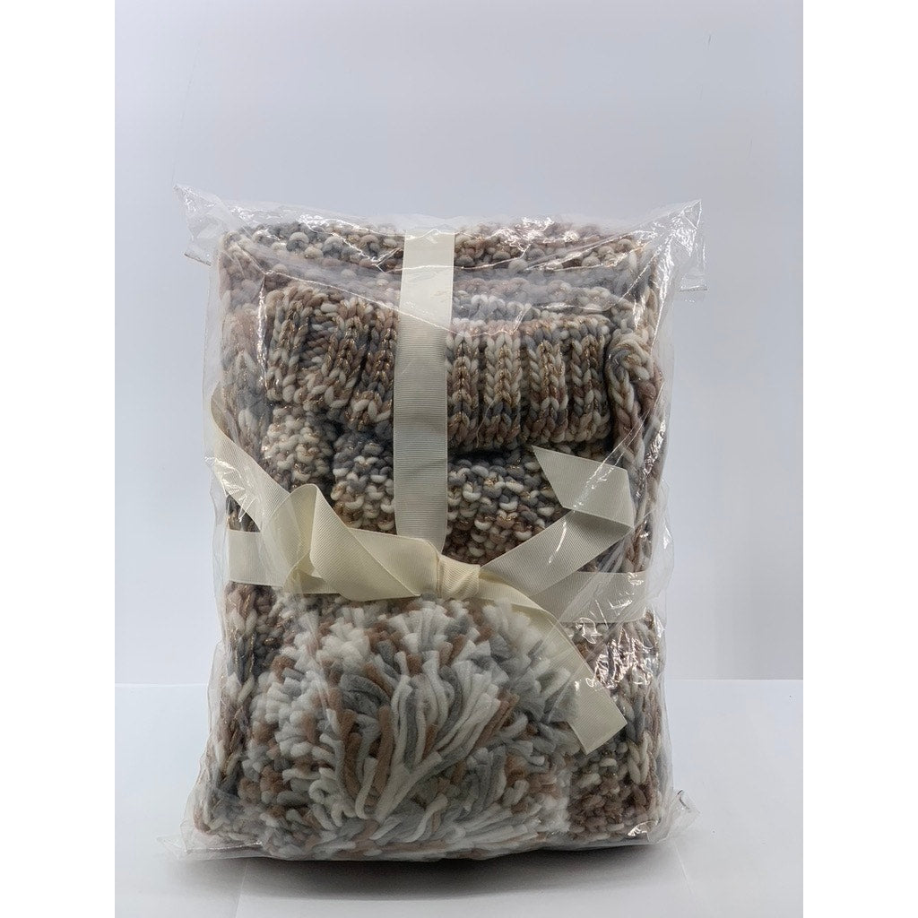 SHIRALEAH Women’s Tan-Metallic Knit Cordelia Scarf & Hat Gift Set SZ OS