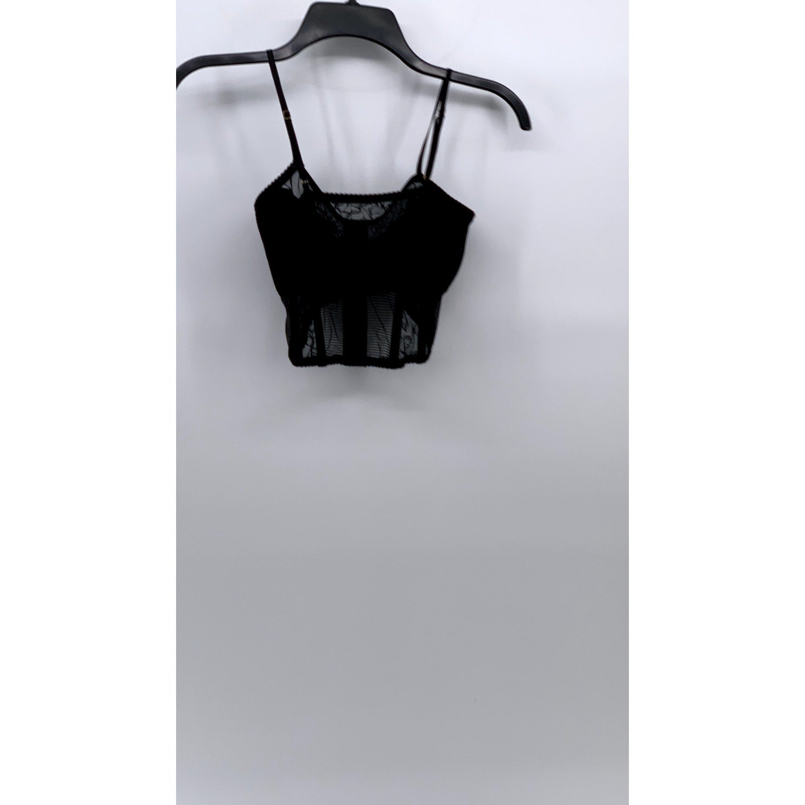 UNBRANDED Women's Black Floral Mesh V-Neck Hook Corset Cropped Top SZ S
