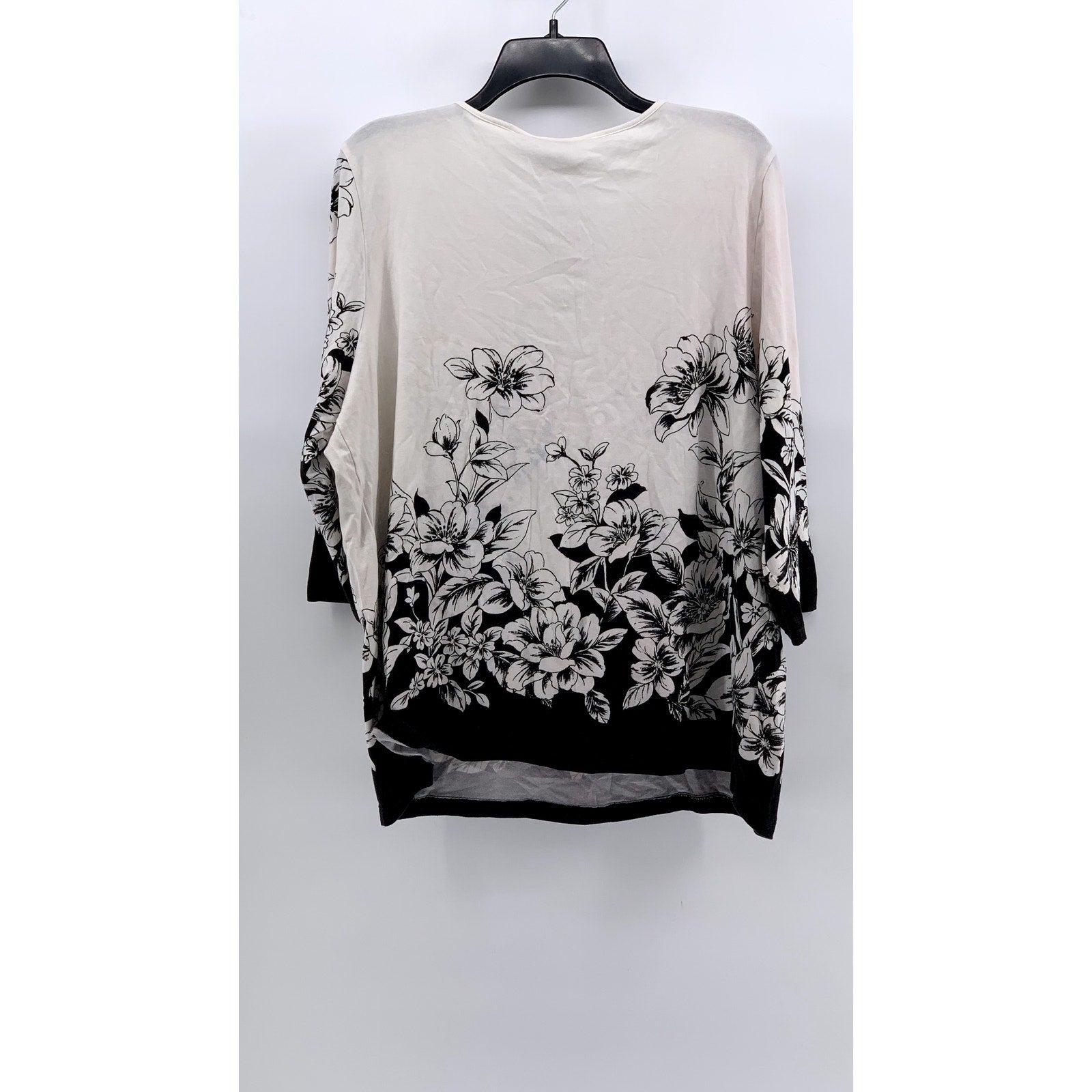 ALFRED DUNNER Women's Plus White-Black Floral 3/4 Sleeve Top SZ 2X