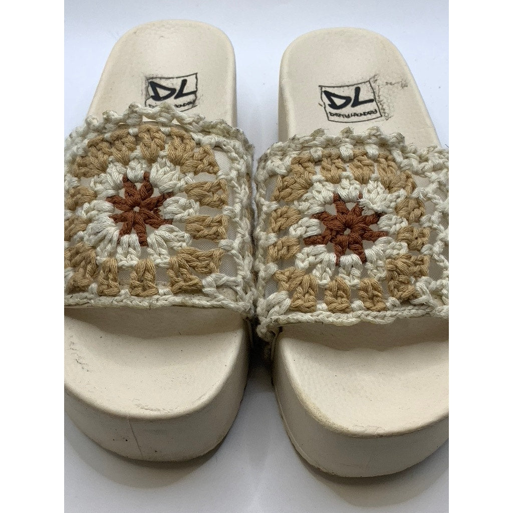 DIRTY LAUNDRY Women's Beige Knit Worble Slip-On Wedge Sandals SZ 7