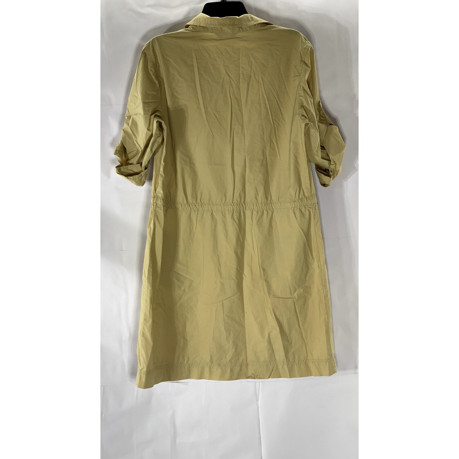 J.CREW Women's Tan Roll-Tab Elbow Sleeve Drawstring Waist Half-Button Dress SZ M