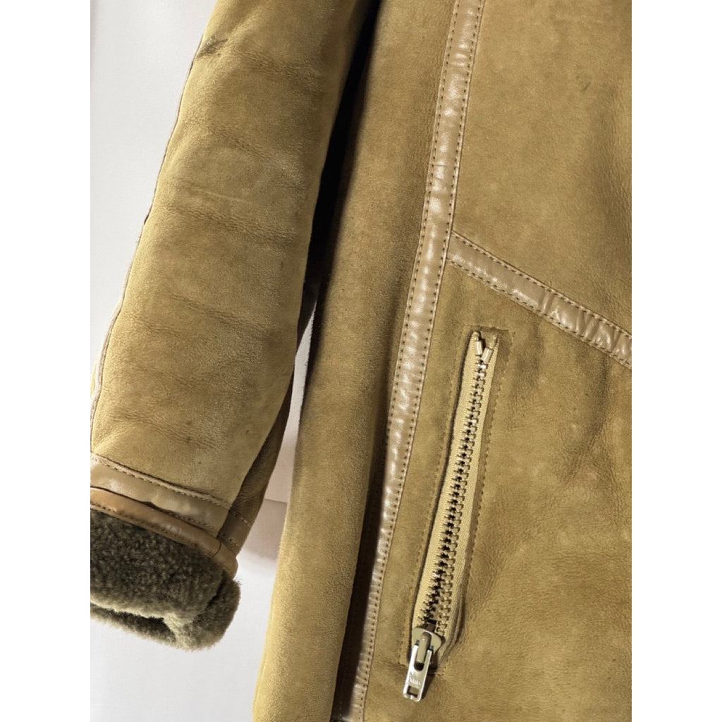 VINTAGE Women's Brown/Tan Shearling Leather Zip-Up Coat SZ M