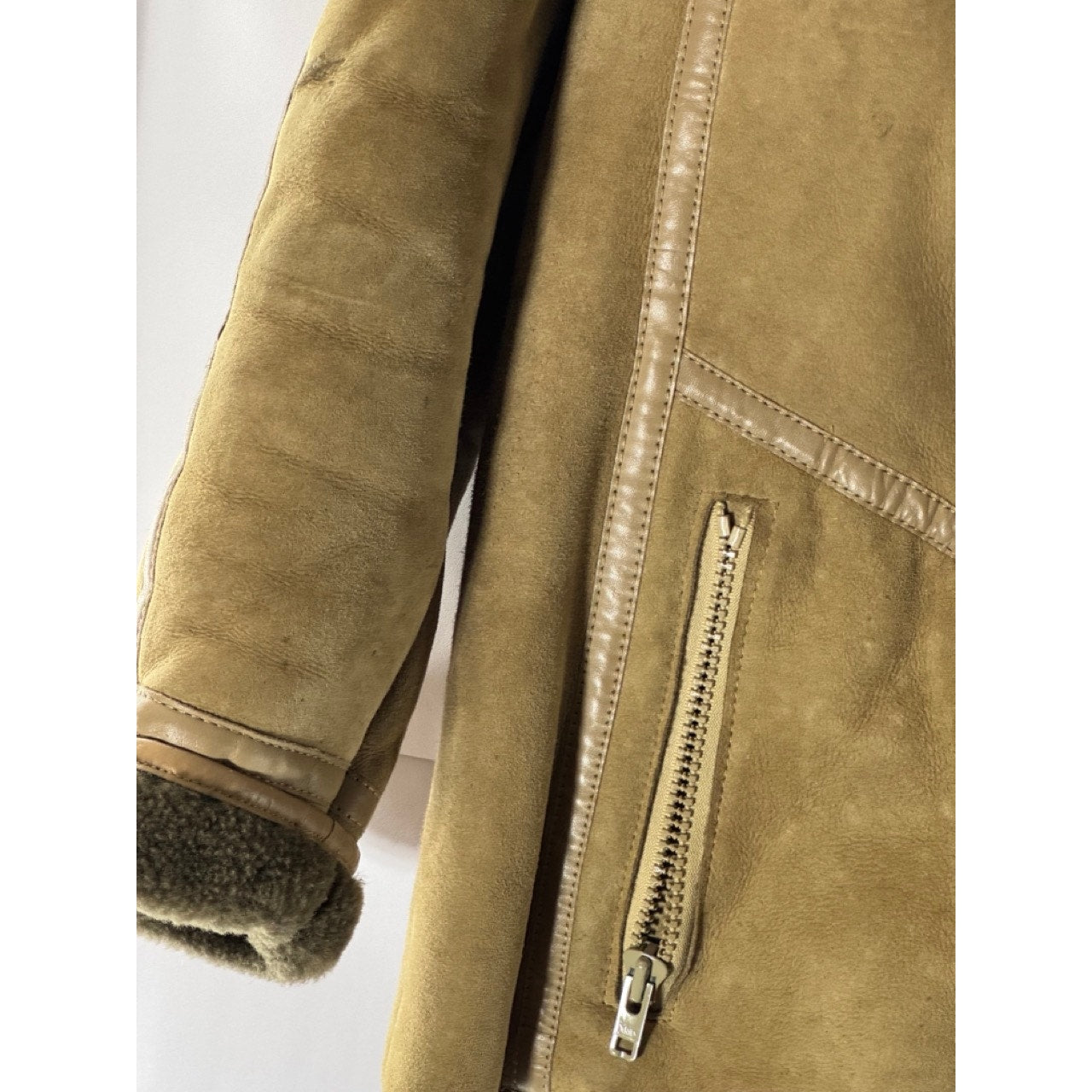 VINTAGE Women's Brown/Tan Shearling Leather Zip-Up Coat SZ M