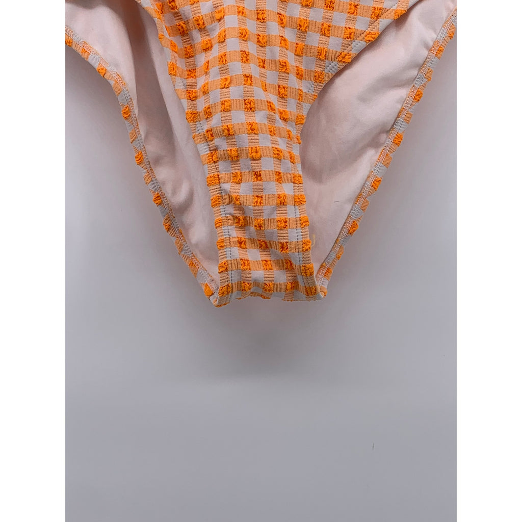 WILD FABLE Women's Orange-White Gingham Print Cheeky High-Rise Bikini Bottom SZM