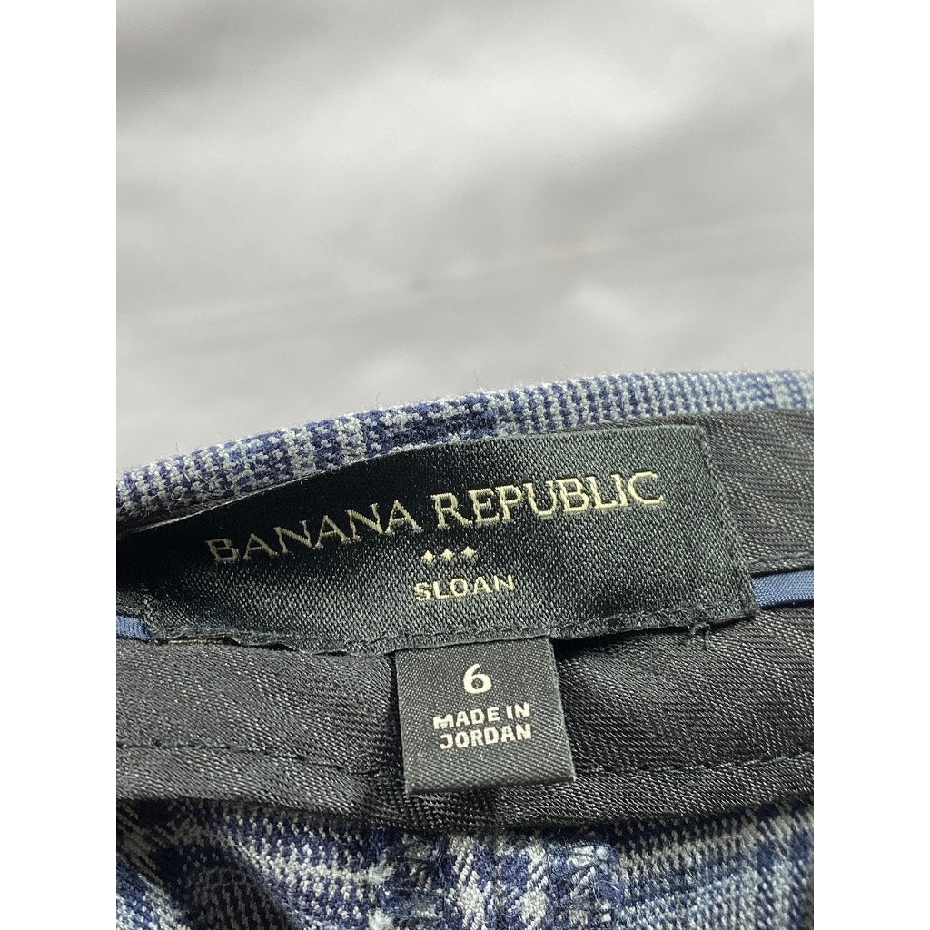 BANANA REPUBLIC Women's Blue Plaid Sloan Slim-Fit Ankle Pant SZ 6