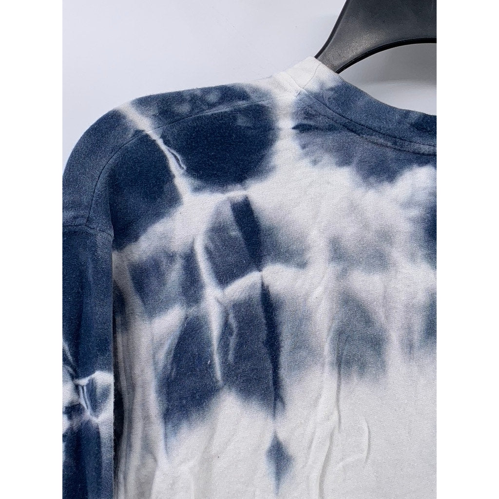 SUNDRY Women's Navy-White Tie-Dye Crewneck Casual Long Sleeve Top SZ 3