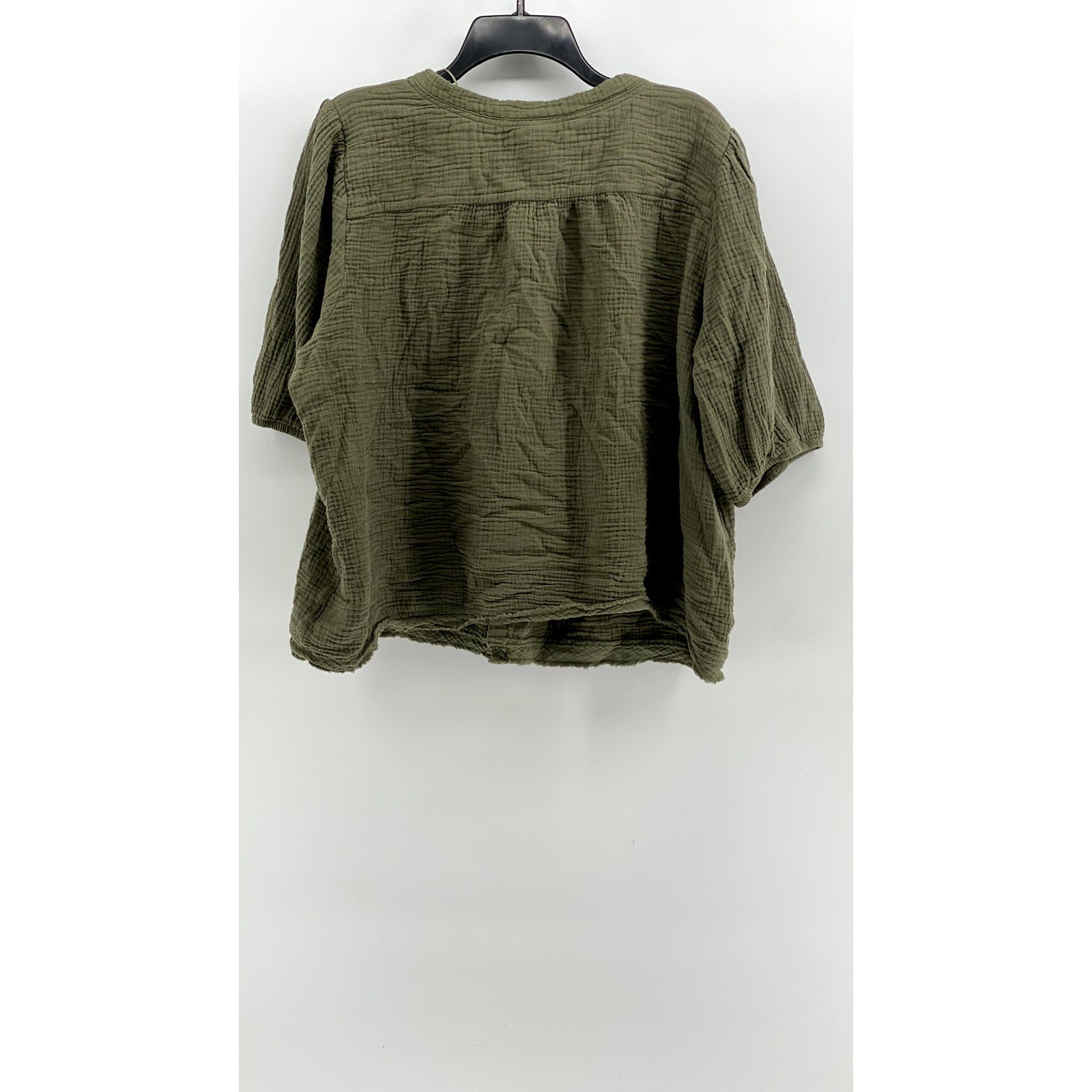 KNOX ROSE Women's Olive Green Gauze Elbow Sleeve Button-Up Top SZ 2XL