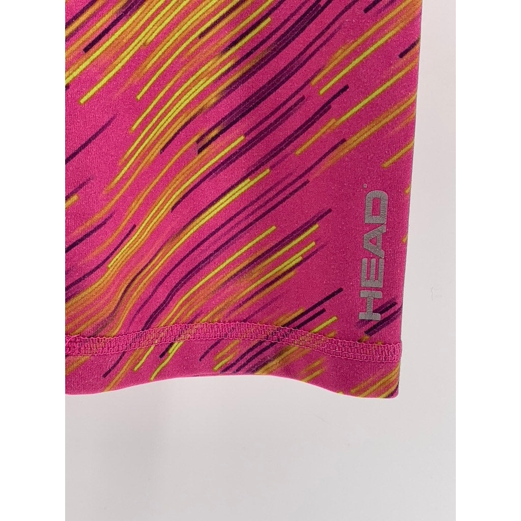HEAD Women's Pink-Yellow Printed Capri Leggings SZ S