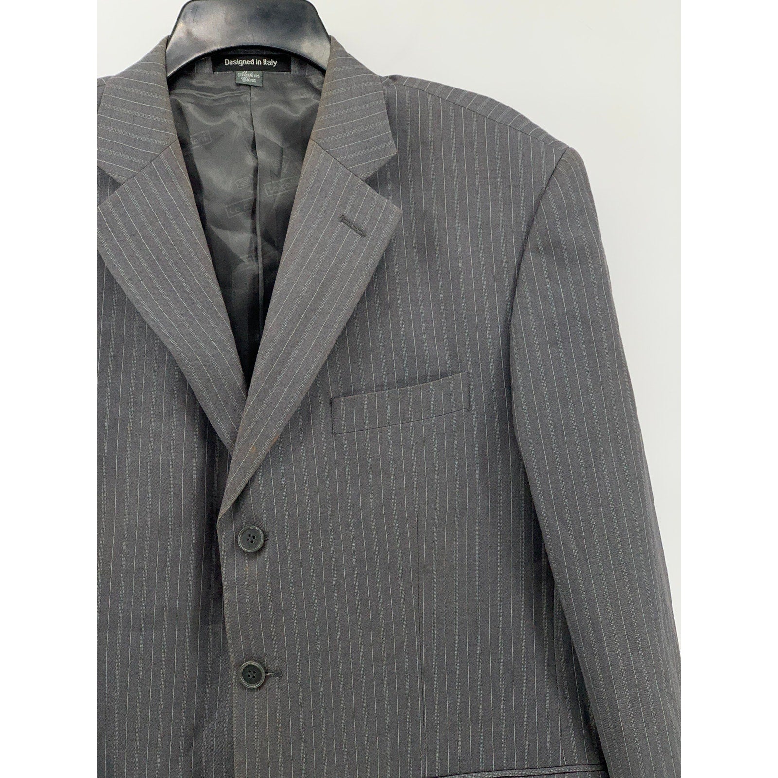 LE COLLEZIONI Men's Dark Gray Striped Three-Button Notch Collar Blazer SZ 42S