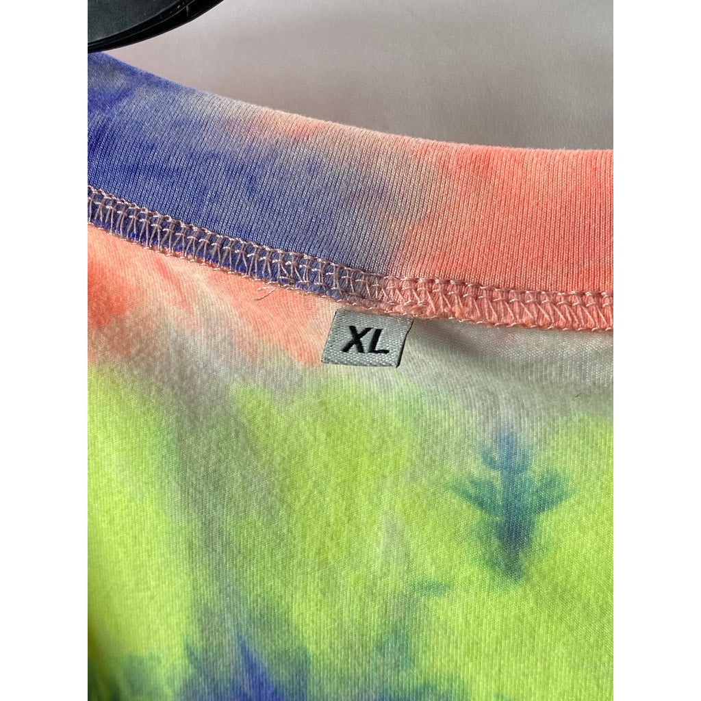 UNBRANDED Women's Multicolor Tie-Dye V-Neck Short Sleeve T-Shirt SZ XL