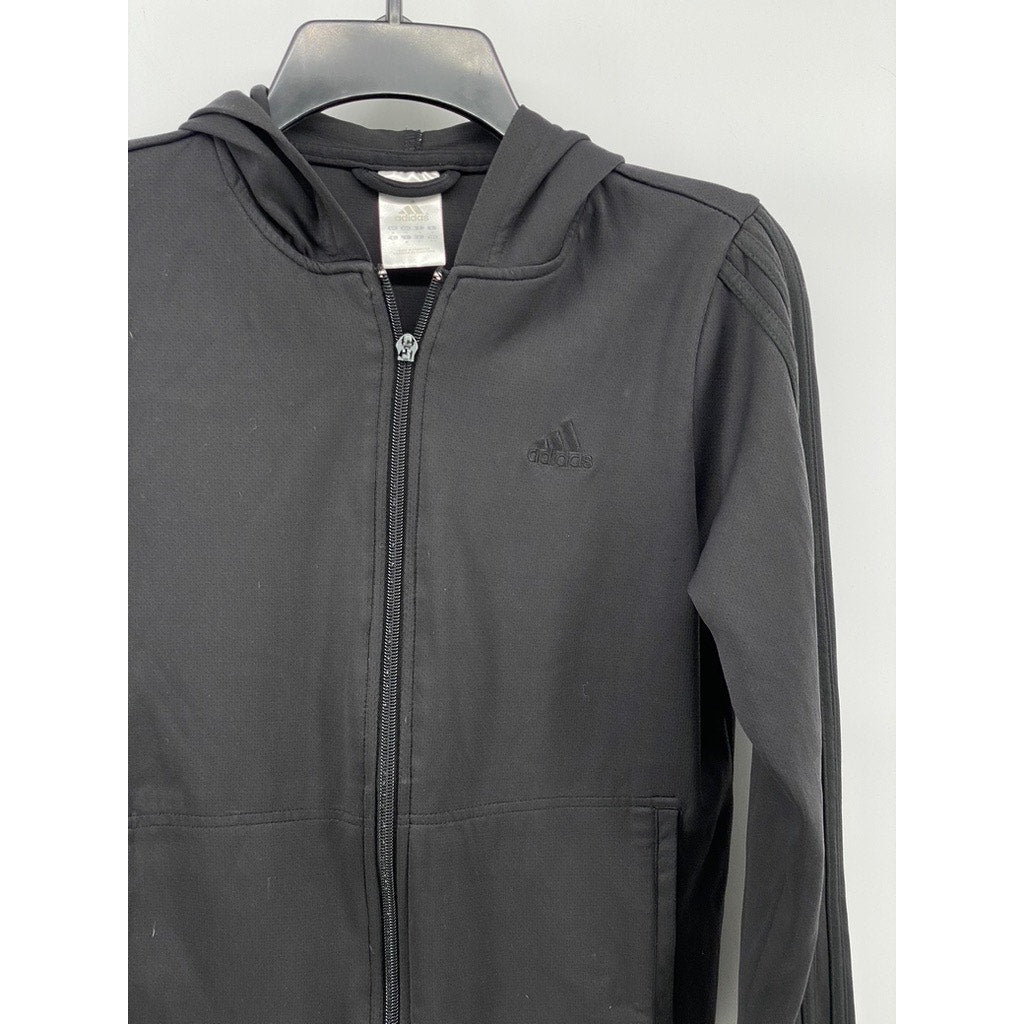 ADIDAS Women's Black Mesh Zip-Up Long Sleeve Active Hooded Jacket SZ M