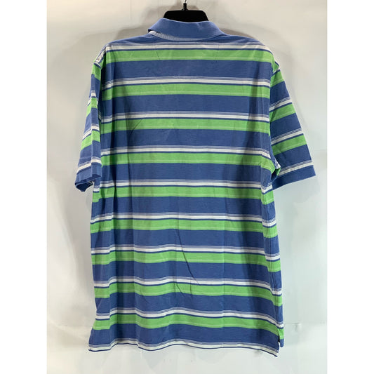 BROOKS BROTHERS Men's Green/Blue Striped Original-Fit Performance Polo Shirt SZL