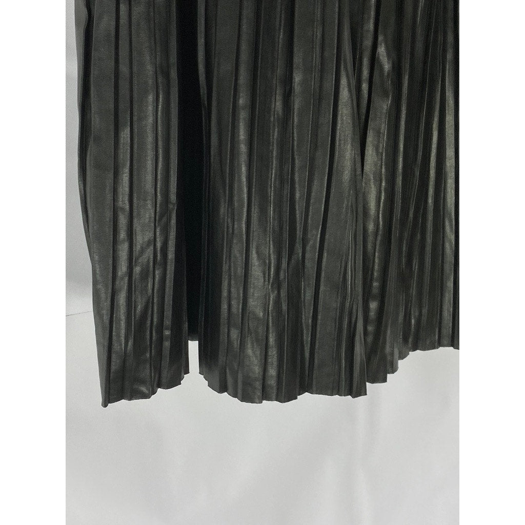FRAZE Women's Black Pleated Faux-Leather Knee-Length A-Line Skirt SZ 20