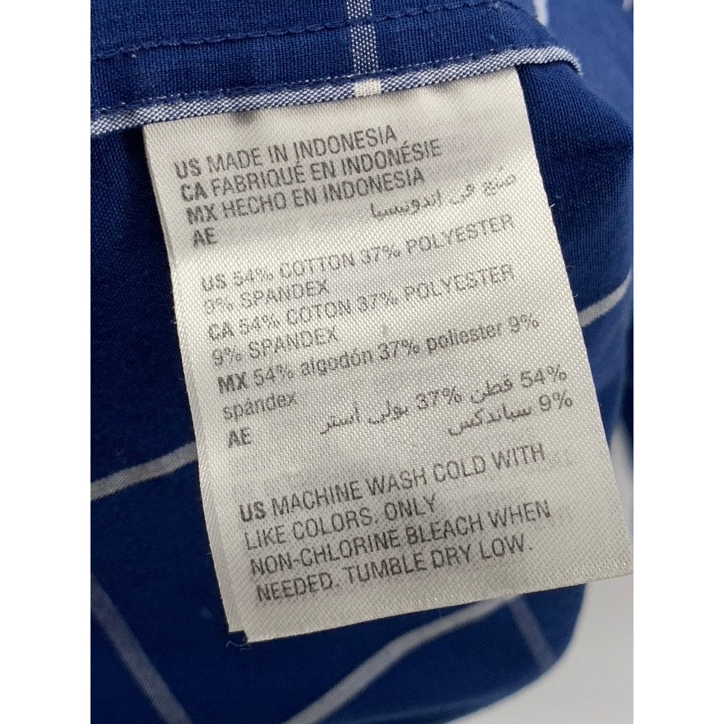 CLUB ROOM Men's Dark Blue Windowpane Slim-Fit Button-Up Long Sleeve Shirt SZ XL