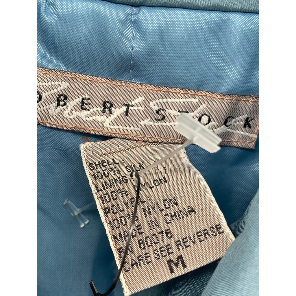 ROBERT STOCK Men's Vintage Blue Silk Pleated Zip-Up Bomber Jacket SZ M