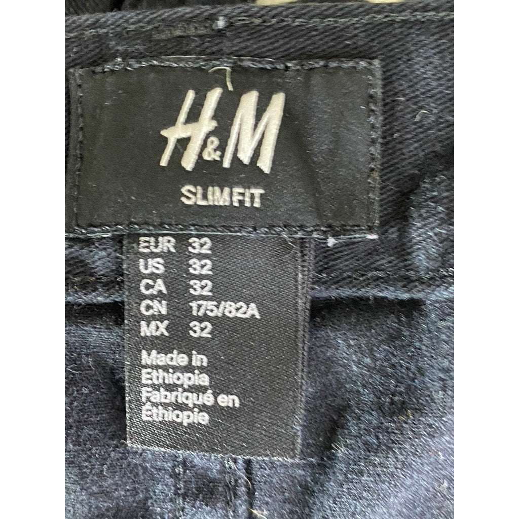 H&M Men's Black Solid Slim-Fit Denim Five-Pocket Jean SZ 32