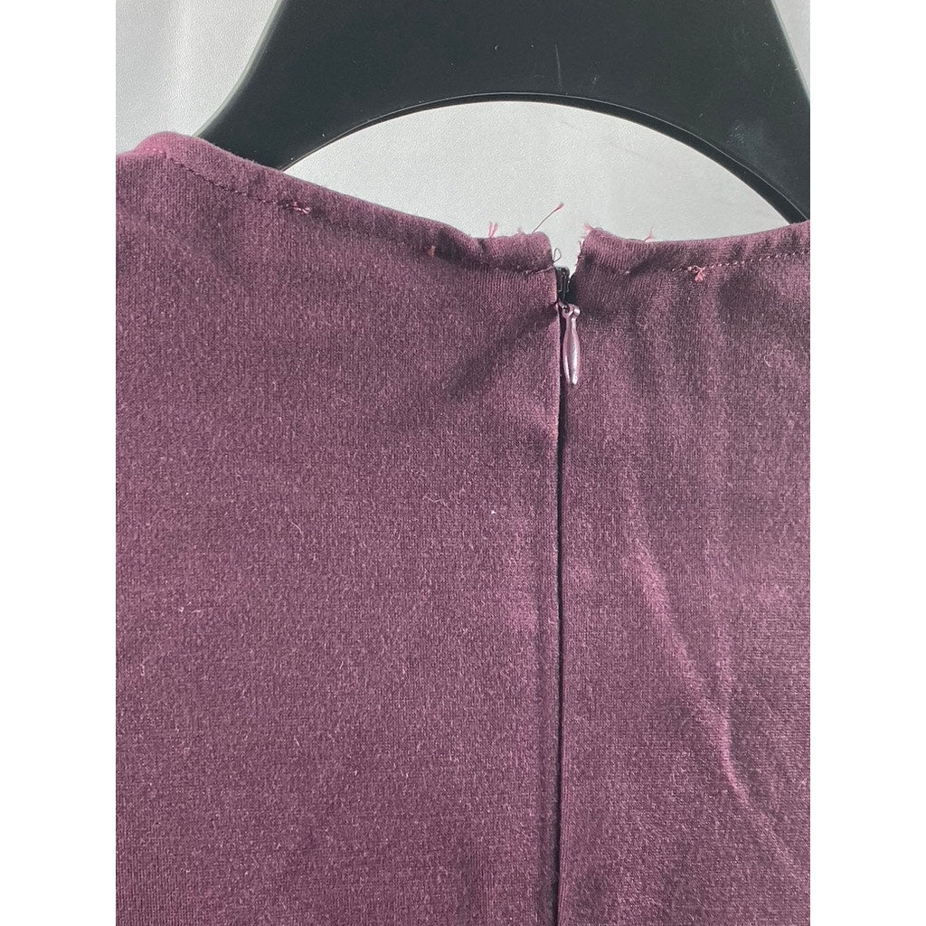 SUNDAY BEST Women's Burgundy Crewneck Long Sleeve A-Line Mini Dress SZ 2