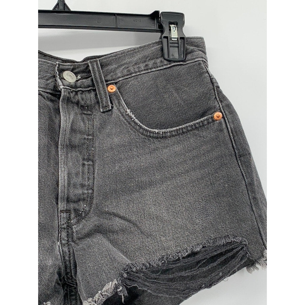 LEVI'S Women's Black Denim Distressed 501 Shorts SZ 26