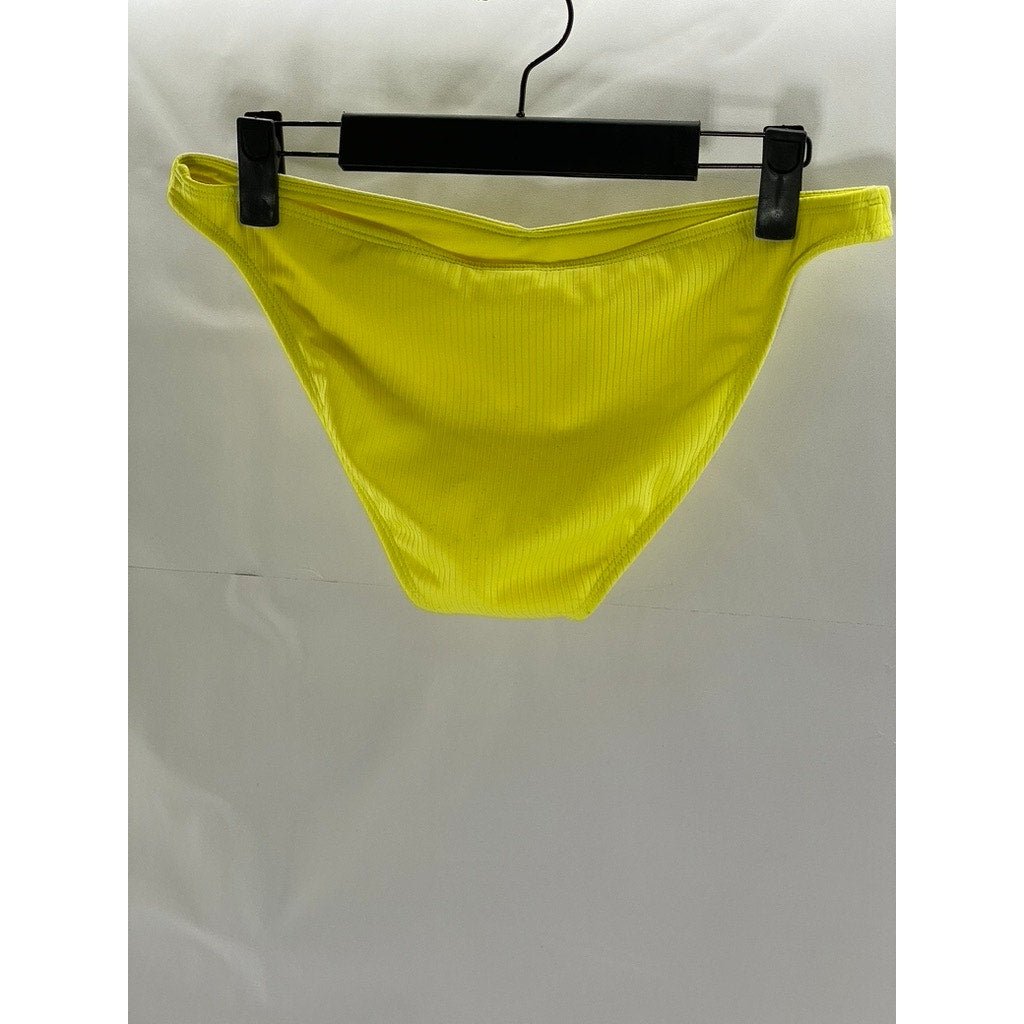 XHILARATION Women's Yellow Wide-Rib Cross-Back Cheeky Bikini Set SZ M