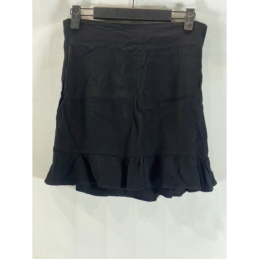 FLYNN SKYE Women's Black Milan Ruffle-Hem Mini Skirt SZ M
