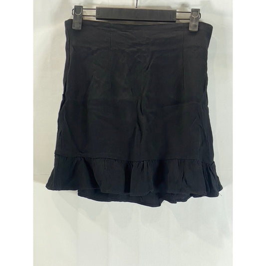 FLYNN SKYE Women's Black Milan Ruffle-Hem Mini Skirt SZ M