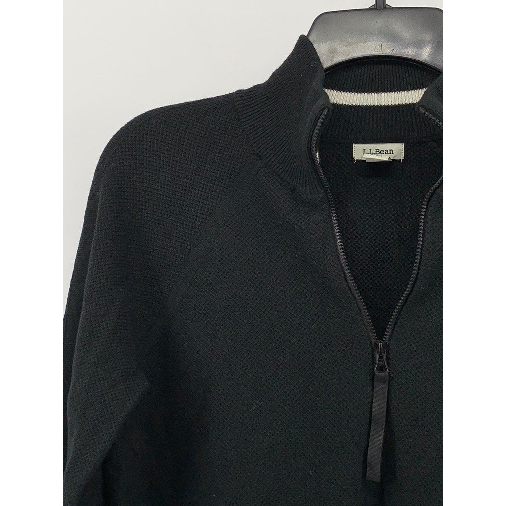 L.L. BEAN Women's Black Honeycomb Merino Wool-Blend Half-Zip Sweater SZ S