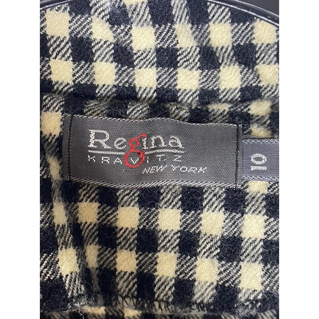 REGINA KRAVITZ Women's Vintage Black-Tan Checkered Wrap Notch Lapel Coat SZ 10