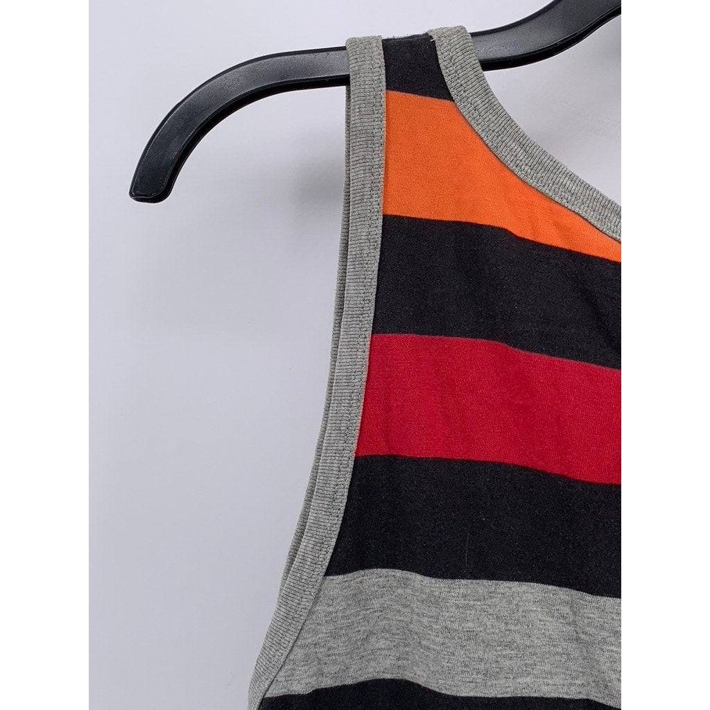 WESC Men's Black-Multi Striped Scoop-Neck Pocket Cotton Casual Tank SZ M