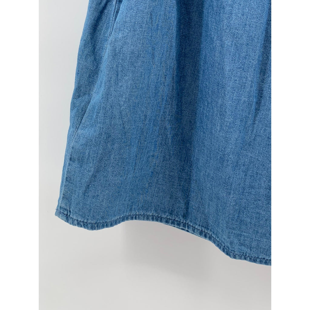 GAP Women's Blue Chambray Split-Neck Flutter Short Sleeve Top SZ S