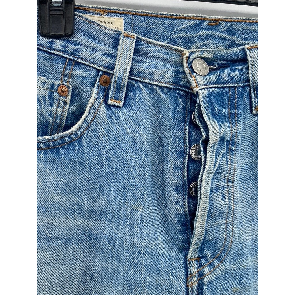 LEVI'S Men's Medium Blue Denim 501 Distressed Slim-Leg Button-Fly Jeans SZ 26x28