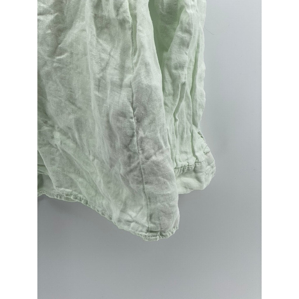 ZARA Women's Light Green Linen Keyhole Tie-Neck Long Sleeve Top SZ XS