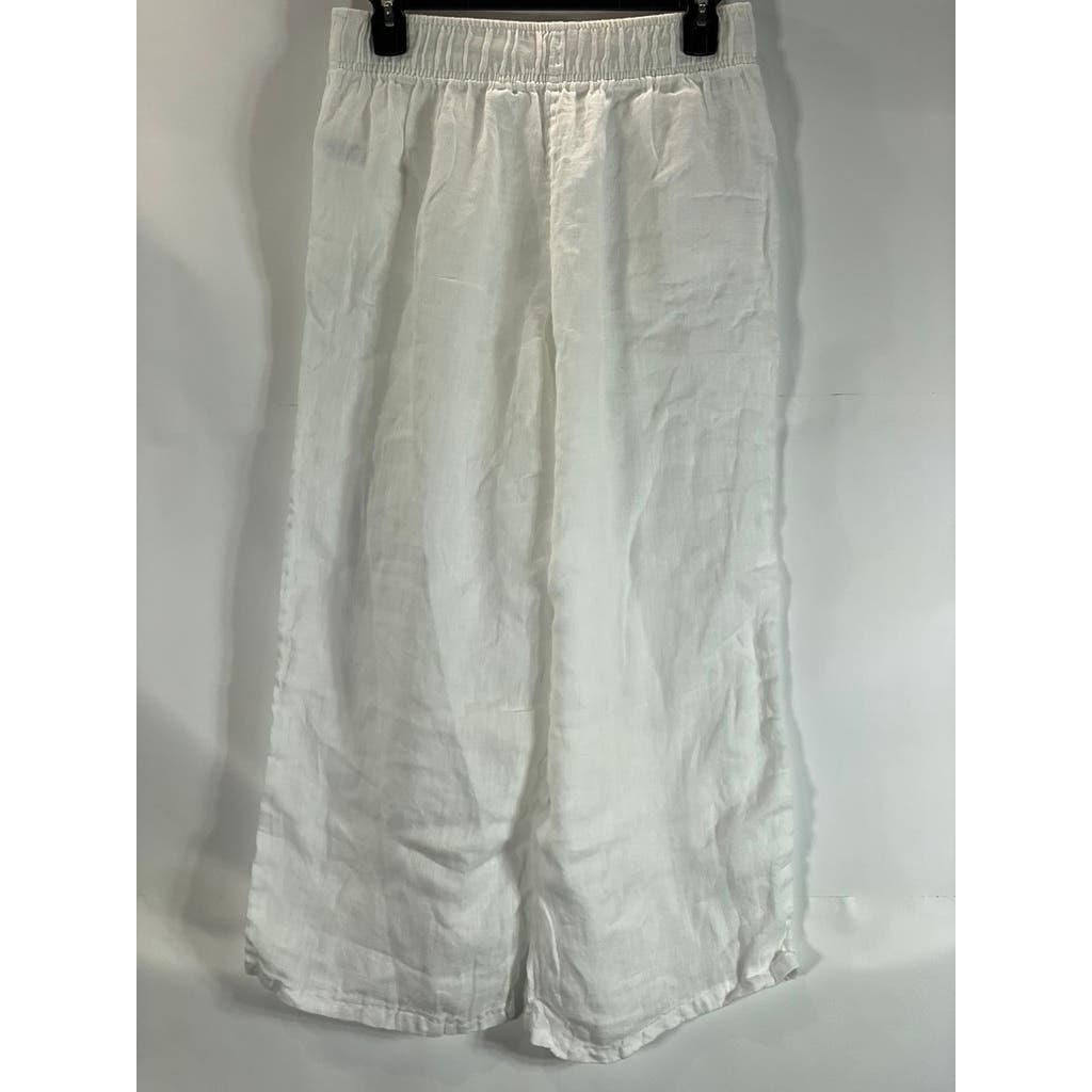 CYNTHIA ROWLEY Women's White Linen Cropped Wide Leg Pull-On Pants SZ M