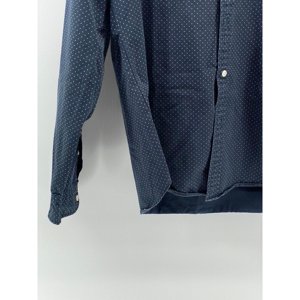 J.CREW Men's Navy Blue Micro Dot Regular-Fit Button-Up Long Sleeve Shirt SZ L
