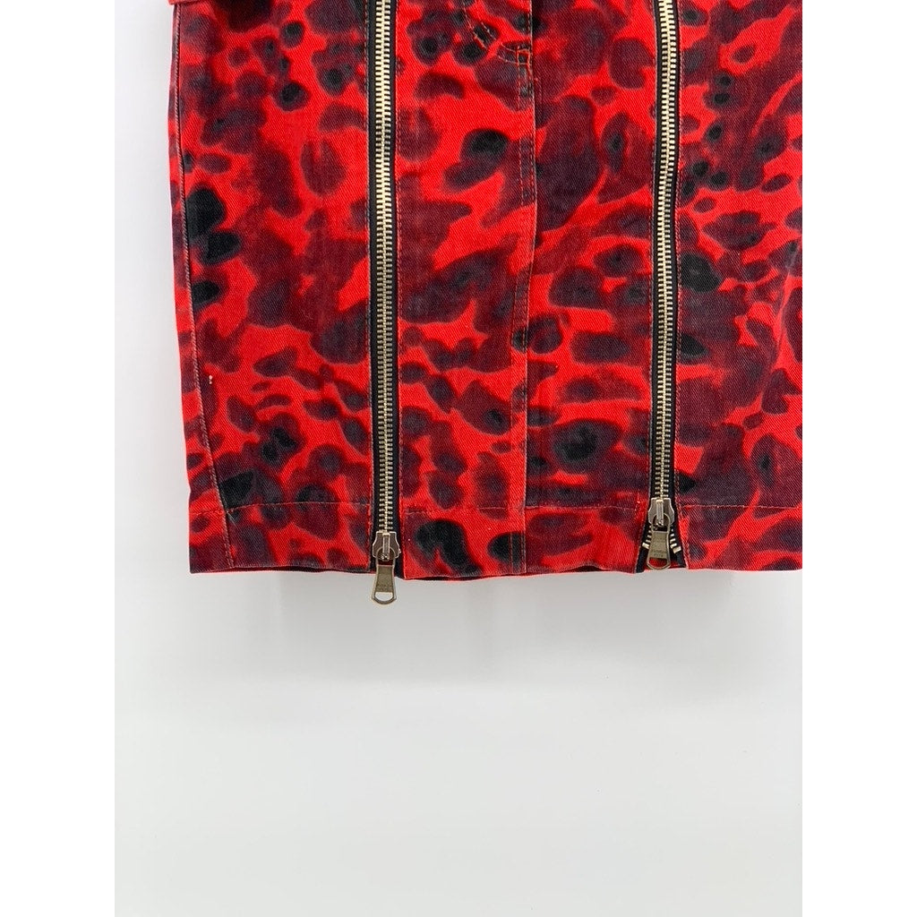 PATRIZIA PEPE Women's Red Printed Front-Zipper Straight Mini Skirt SZ 42(US6)